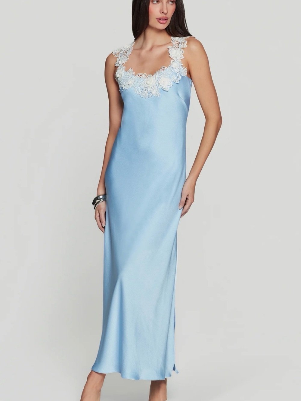 Brand- New Generation Love Light Blue Satin Slip with White Lace